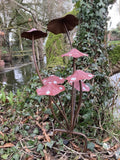 SPOTTY RED METAL TOADSTOOL / MUSHROOM 7 CLUSTER FAIRY STAKE GARDEN ORNAMENT