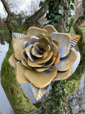 TALL RUSTY METAL LARGE ROSE FLOWER STAKE GARDEN STEEL SUPPORT