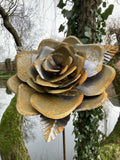 TALL RUSTY METAL LARGE ROSE FLOWER STAKE GARDEN STEEL SUPPORT