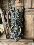 CAST IRON LARGE GOTHIC STYLE FACE PAN DOOR KNOCKER - METAL ORNAMENT