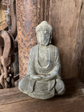 ANTIQUE STYLE GREEN FINISH CAST IRON SITTING BUDDHA STATUE GARDEN ORNAMENT