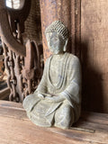ANTIQUE STYLE GREEN FINISH CAST IRON SITTING BUDDHA STATUE GARDEN ORNAMENT