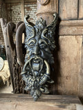 CAST IRON LARGE GOTHIC STYLE FACE PAN DOOR KNOCKER - METAL ORNAMENT