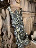 CAST IRON LARGE GOTHIC STYLE FACE PAN DOOR KNOCKER - METAL ORNAMENT