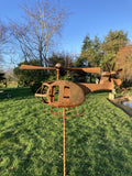 METAL GARDEN RUSTY HELICOPTER WIND SPINNER STAKE ORNAMENT