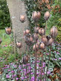 SET OF 3 COPPER EFFECT METAL FLOWER BUD SPRAY STAKES GARDEN SUPPORTS