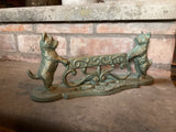 GREEN CAST IRON TERRIER DOG BOOT / SHOE SCRAPER METAL GARDEN DOORSTEP ORNAMENT