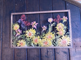 COLOURED METAL BUTTERFLY & FLOWERS RECTANGULAR GARDEN WALL PLAQUE