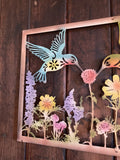 COLOURED METAL HUMMINGBIRDS FLORAL RECTANGULAR WALL PLAQUE
