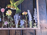 COLOURED METAL HUMMINGBIRDS FLORAL RECTANGULAR WALL PLAQUE