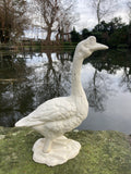 RUSTIC METAL CAST IRON WHITE GOOSE - BIRD STATUE GARDEN ORNAMENT