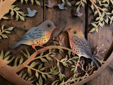 COLOURED METAL LOVE BIRDS TREE LEAF GARDEN WALL PLAQUE
