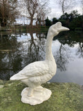 RUSTIC METAL CAST IRON WHITE GOOSE - BIRD STATUE GARDEN ORNAMENT