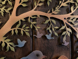COLOURED METAL LOVE BIRDS TREE LEAF GARDEN WALL PLAQUE