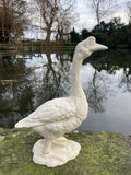 RUSTIC METAL CAST IRON WHITE GOOSE - BIRD STATUE GARDEN ORNAMENT