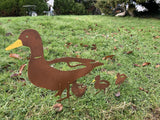 SET OF 4 METAL RUST EFFECT DUCK & DUCKLING GARDEN STAKES