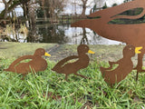 SET OF 4 METAL RUST EFFECT DUCK & DUCKLING GARDEN STAKES