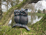 METAL CAST ALUMINIUM OWLS ON BRANCH  BIRDS STATUE GARDEN ORNAMENT
