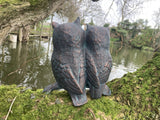 METAL CAST ALUMINIUM OWLS ON BRANCH  BIRDS STATUE GARDEN ORNAMENT