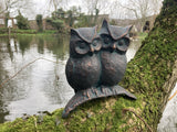 METAL CAST ALUMINIUM OWLS ON BRANCH  BIRDS STATUE GARDEN ORNAMENT