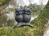 METAL CAST ALUMINIUM OWLS ON BRANCH  BIRDS STATUE GARDEN ORNAMENT