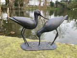 METAL CAST ALUMINIUM SAND PIPERS BIRDS STATUE GARDEN ORNAMENT