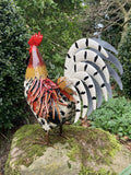 COLOURED METAL COCKEREL / ROOSTER BIRD STATUE GARDEN ORNAMENT