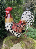 COLOURED METAL COCKEREL / ROOSTER BIRD STATUE GARDEN ORNAMENT