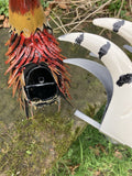 COLOURED METAL COCKEREL / ROOSTER BIRD STATUE GARDEN ORNAMENT