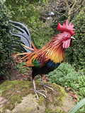 COLOURED METAL COCKEREL / ROOSTER BIRD STATUE GARDEN ORNAMENT