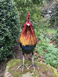 COLOURED METAL COCKEREL / ROOSTER BIRD STATUE GARDEN ORNAMENT