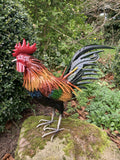 COLOURED METAL COCKEREL / ROOSTER BIRD STATUE GARDEN ORNAMENT