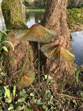 COLOURED METAL LUSTRE  TOADSTOOL / MUSHROOM 3 CLUSTER STAKE GARDEN ORNAMENT