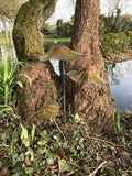 COLOURED METAL LUSTRE  TOADSTOOL / MUSHROOM 3 CLUSTER STAKE GARDEN ORNAMENT