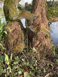 COLOURED METAL LUSTRE  TOADSTOOL / MUSHROOM 3 CLUSTER STAKE GARDEN ORNAMENT