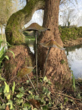 COLOURED METAL LUSTRE  TOADSTOOL / MUSHROOM 3 CLUSTER STAKE GARDEN ORNAMENT