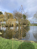 SET OF 3 RUSTY METAL LEAF PLANT SUPPORTS STAKES GARDEN DECORATIONS