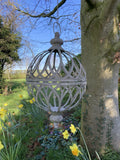 LARGE RUSTIC HANGING GREY METAL ORB PLANTER GARDEN ORNAMENT
