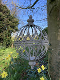 LARGE RUSTIC HANGING GREY METAL ORB PLANTER GARDEN ORNAMENT