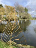 SET OF 3 RUSTY METAL LEAF PLANT SUPPORTS STAKES GARDEN DECORATIONS
