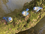 SET OF 3 SMALL RESIN BLUE TIT / BLUETIT BIRD GARDEN ORNAMENTS