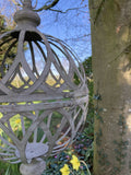 LARGE RUSTIC HANGING GREY METAL ORB PLANTER GARDEN ORNAMENT