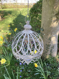 LARGE RUSTIC HANGING GREY METAL ORB PLANTER GARDEN ORNAMENT
