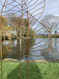 SET OF 3 RUSTY METAL LEAF PLANT SUPPORTS STAKES GARDEN DECORATIONS