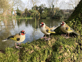 SET OF 3 SMALL RESIN GOLDFINCH BIRD GARDEN ORNAMENTS