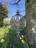 LARGE RUSTIC HANGING GREY METAL ORB PLANTER GARDEN ORNAMENT