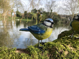 SET OF 3 SMALL RESIN BLUE TIT / BLUETIT BIRD GARDEN ORNAMENTS