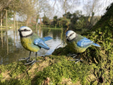 SET OF 3 SMALL RESIN BLUE TIT / BLUETIT BIRD GARDEN ORNAMENTS