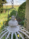 LARGE RUSTIC HANGING GREY METAL ORB PLANTER GARDEN ORNAMENT