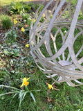 LARGE RUSTIC HANGING GREY METAL ORB PLANTER GARDEN ORNAMENT